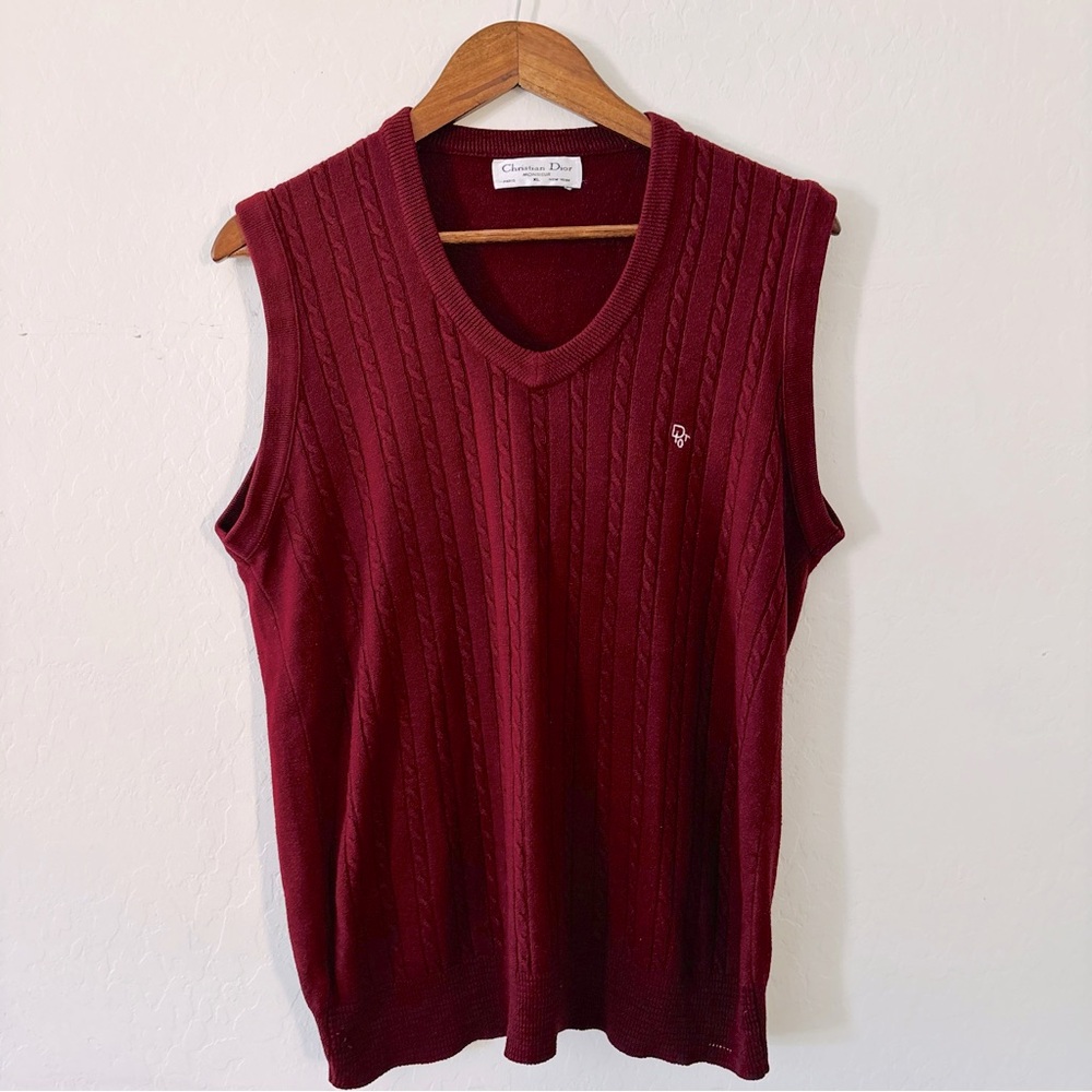 Vintage Christian Dior Sweater Vest Mens Sz XL Maroon 90s Orlon Acrylic USA Made